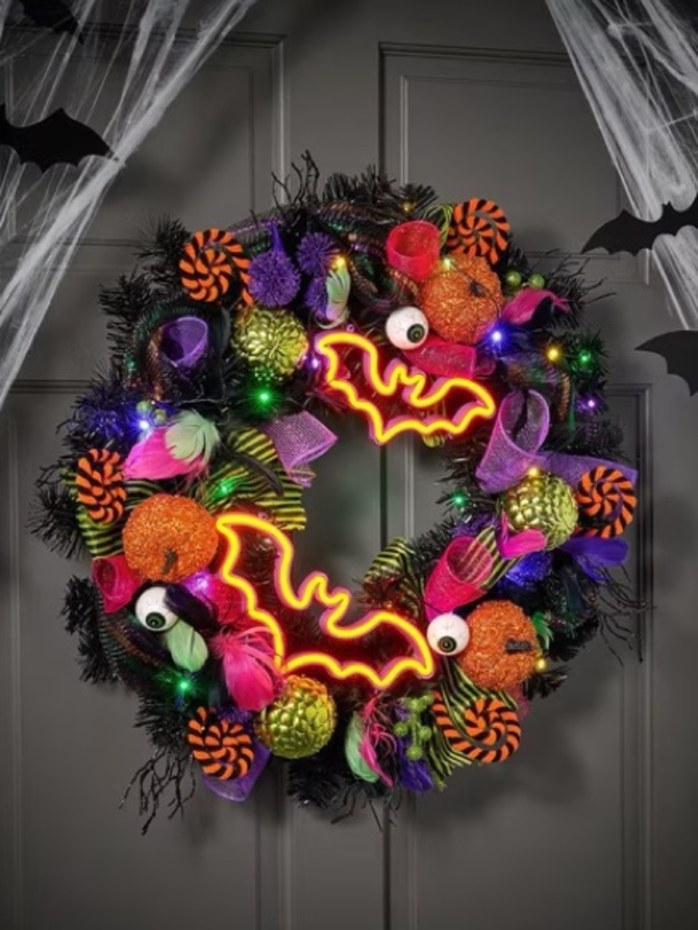 26" Pre-Lit Neon Halloween Wreath